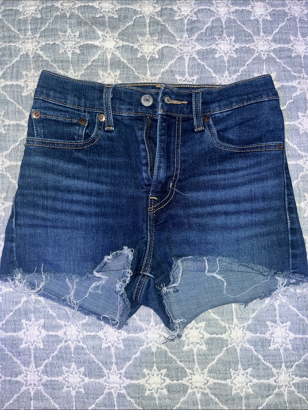 Levi's Dark Blue Distressed Denim Shorts